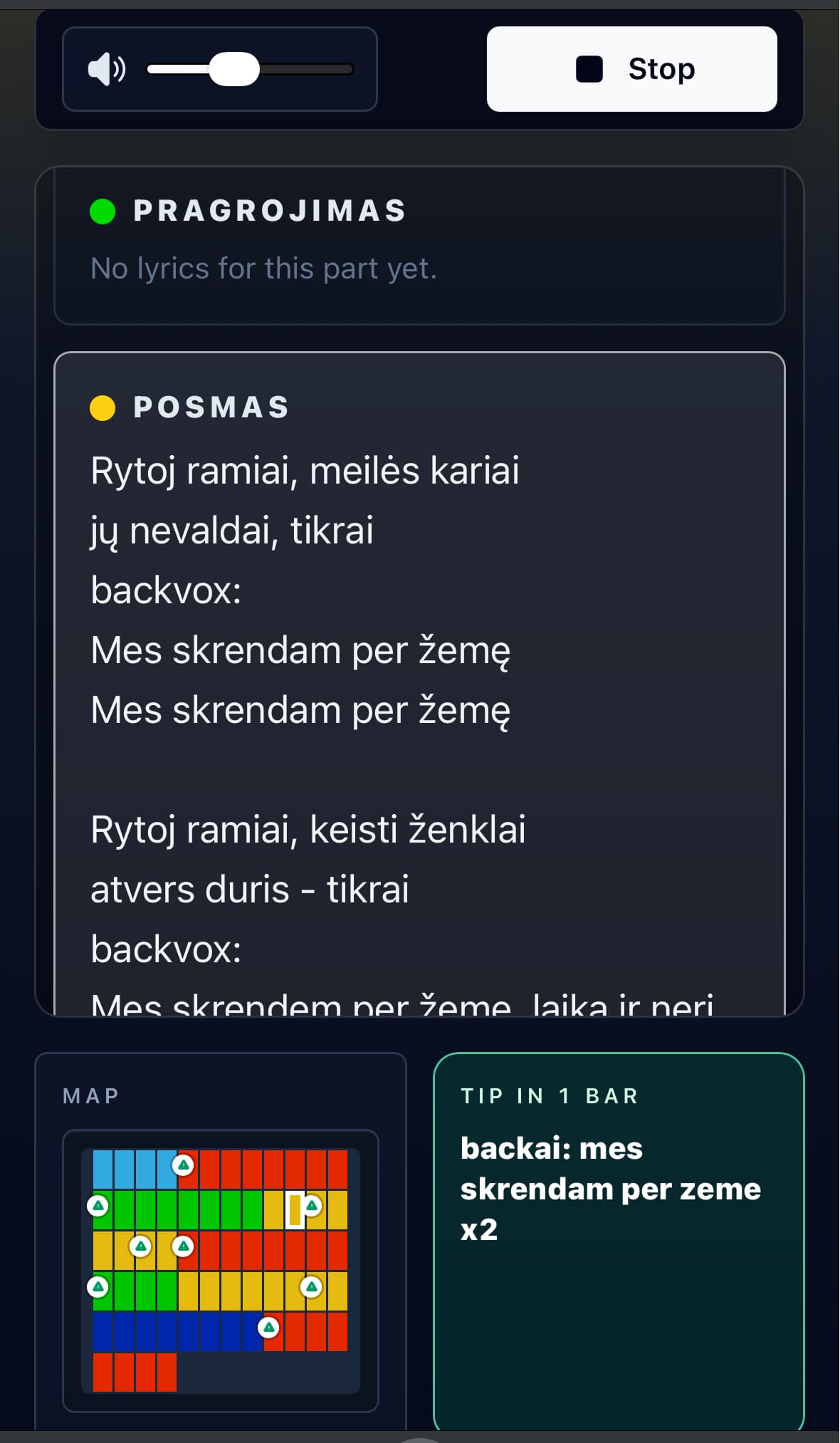 SongMap editor for building song parts and cues